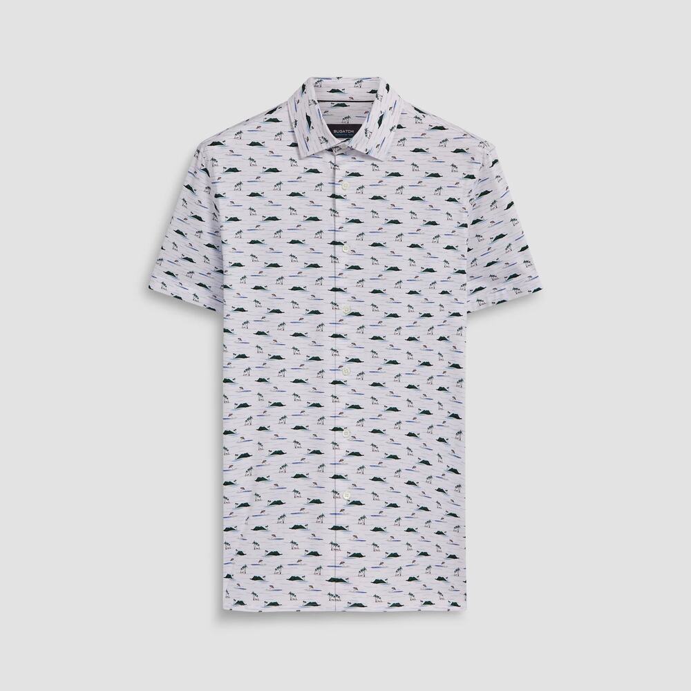 BUGATCHI Milo Island Print OoohCotton Short Sleeve Shirt Size‎ Medium Polo Golf
